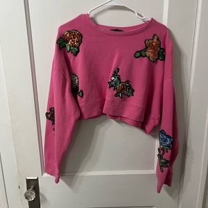 Zara Pink Floral Embroidered Sweatshirt